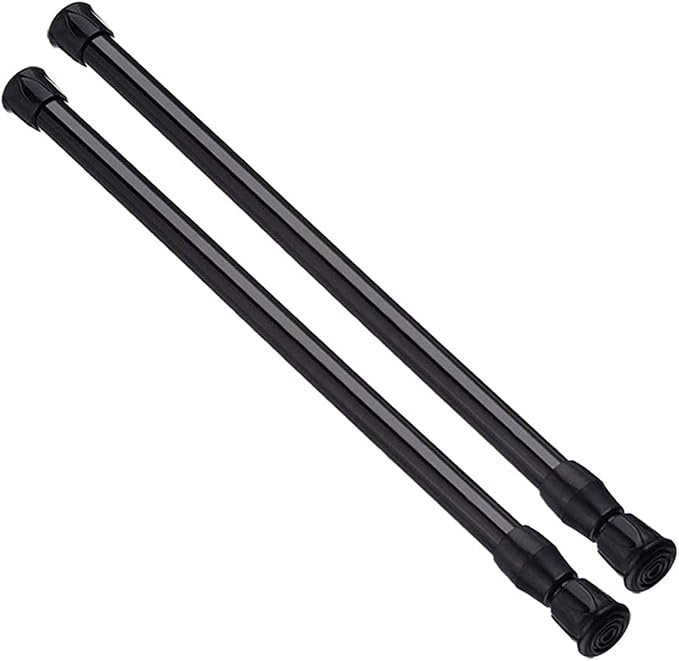 AIZESI Spring Tension Curtain Rods Short Tension Rod (Black,17" to 28"-2Pc) | Adjustable, No Drilling, Expandable Spring Loaded, Suitable for Doors and Windows