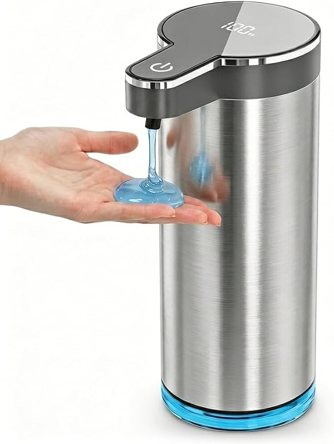 Automatic Liquid Soap Dispenser, Touchless Rechargeable Soap Dispenser for Kitchen & Bathroom, Stainless Steel, 4 Adjustable Liquid Levels, USB-C, Waterproof, 12oz/350ml