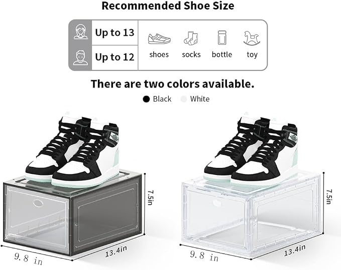 12 Pack Clear Shoe Boxes Stackable for Closet, Drop Front Large Plastic Shoe Containers