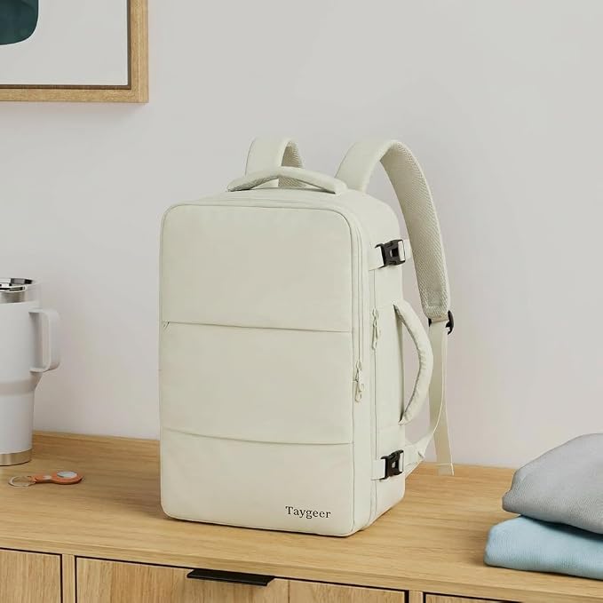 Taygeer Large Travel Backpack, 17 inch Laptop Backpack for Women | Airline Approved Personal Item Mochila, 40l Luggage Carryon Work Bag for friend and Ladies Business Travel Hiking, Beige