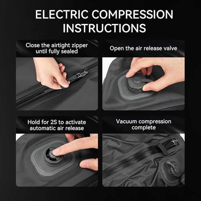 Reeyee Electric Vacuum Compression Bag Kit, 20L Portable Travel Packing Cube with Built-in Pump, Type-C Rechargeable, Odor & Waterproof Anti-Rip TPU, Saves 60% Space Storage bags (3, Gray)