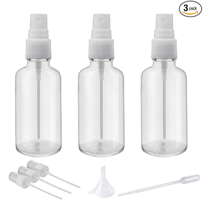 Hydior 2oz Clear Glass Spray Bottles for Essential Oils, Small Spray Bottle with Plastic Sprayer - Set of 3