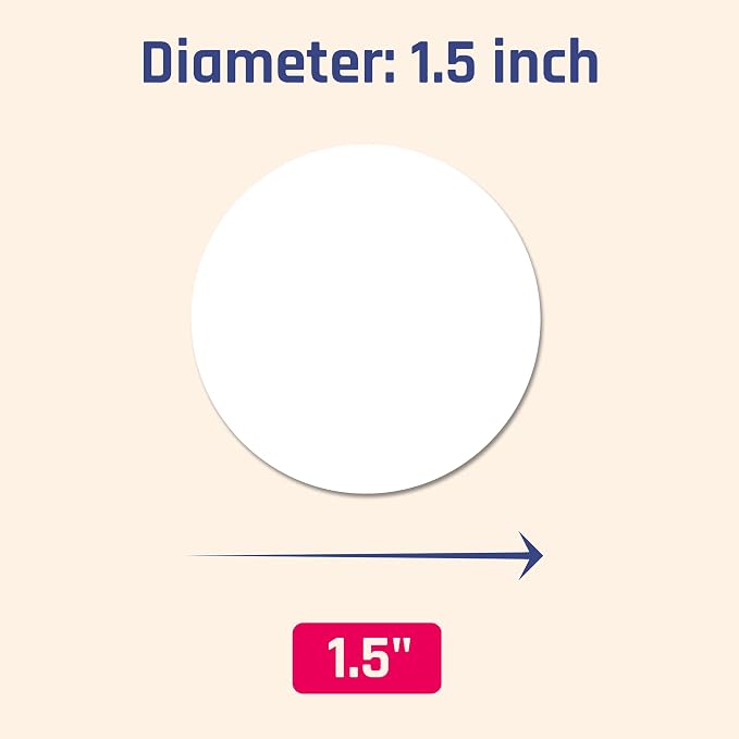 1.5 inch Round Labels Printable Circle Stickers - 8.5" x 11", 200 Sheets | Laser/Inkjet Printing, comes with Print Templates