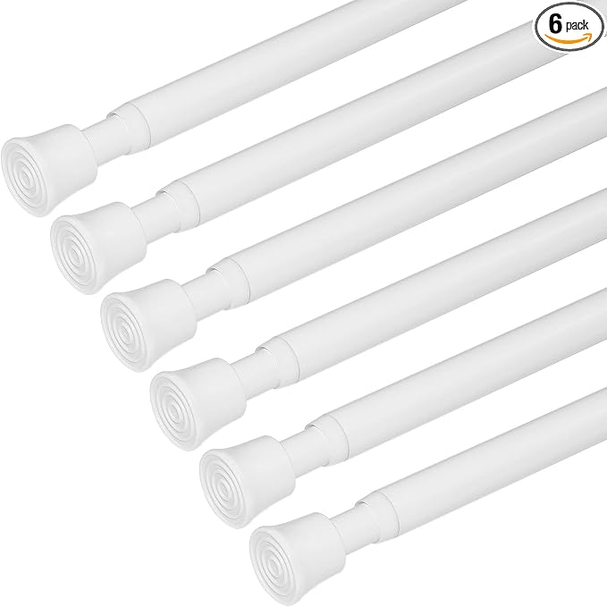 KXLife Tension Curtain Rod Adjustable 17-28", Small Spring Rod, 6Pcs | White, No Drilling, Expandable Spring Loaded, Suitable for Window, Kitchen, RV, Camper, Refrigerator