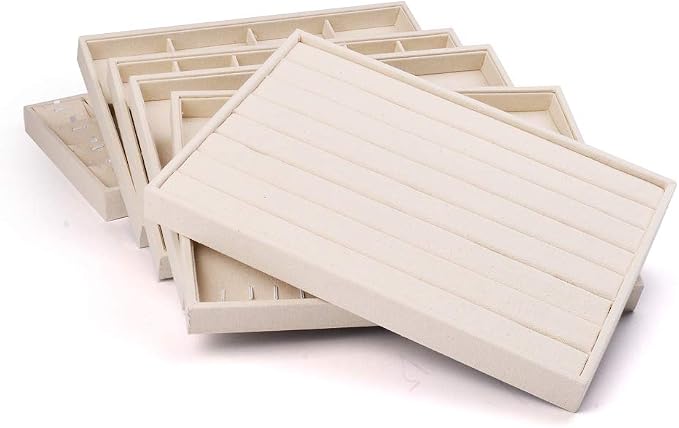 Oirlv Linen 7 Lines Ring Storage Tray Rings Showcase Display Organizer Plate