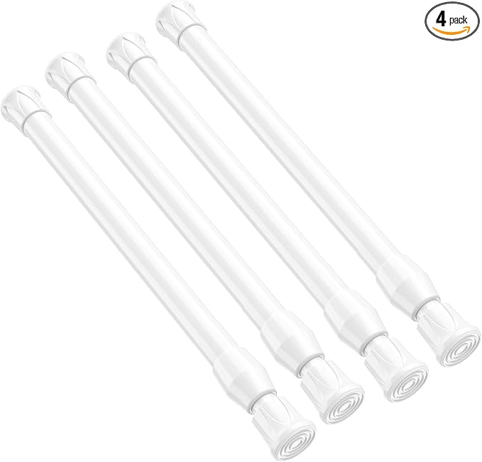 4 Pack Small Tension Rod 12 to 19 Inch Adjustable Tension Curtain Rod Mini Closet Spring Rod No Drilling Short Tension Rods for Windows, Cupboard, Kitchen Cabinets, White