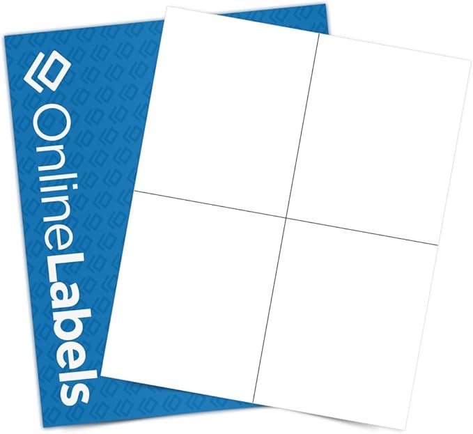 4.25 x 5.5 Rectangle Labels - Permanent, White Matte - Product, Shipping, Candy Labels - Pack of 400 Labels, 100 Sheets - Inkjet/Laser Printers - Online Labels