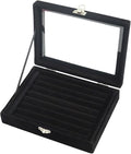 Small Velvet Jewelry Tray with Clear Lid, Lockable Ring Earring Holder Organizer Storage Box Case Jewelry Box Organizer for Rings Earrings Bracelets Brooches, 8 Rolls Black