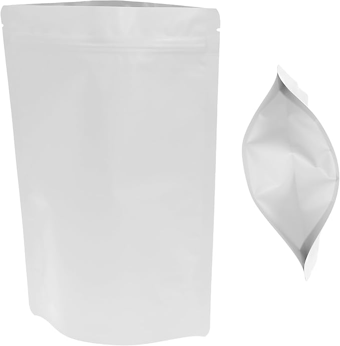 100PCS Smell Proof Resealable Pouch Bags,ULIFESTAR Aluminum Foil Flat Food Storage Bag,Sealable Pcsaging Zipper Pouches with Tear Notches for Pcsaging Lipgloss,Jewelry,etc(16*24cm/6.3*9.45",White)
