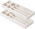 2Pcs Desk Drawer Storage Tray, Nightstand Organizer Tray, Necklace Bracelet Ring Earring Jewelry Display Tray, Grid Table Organizer Holder Tray for Sunglass, Phone, Watch, Perfume (7 grid)/Beige