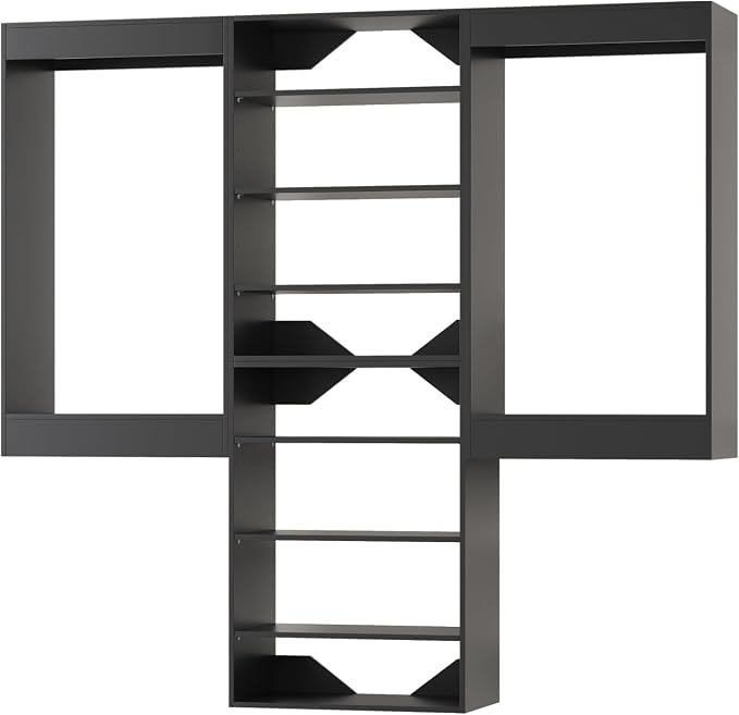 ROOMTEC Modular Closet System, 84" Wall-Mounted Closet Organizer with Hanging Rods and Shelves, Wooden Tower for Walk-In Closets, Wardrobe Storage Kit, Black