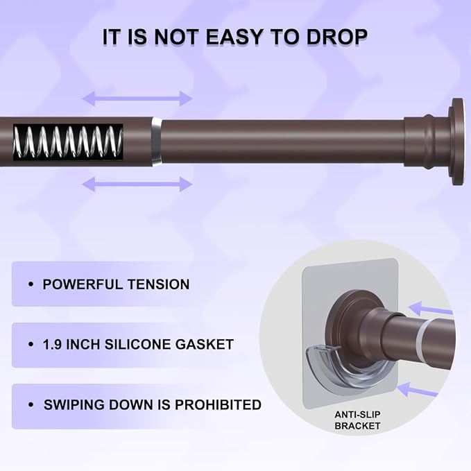 Spring Tension Rod 18-32 Inch, Small Shower Curtain Rod Bronze | Adjustable Heavy Duty Curtain Rod for Closet and Shower Use, Short Tension Rod Design for Small Spaces