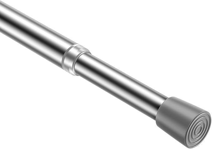MEXAU 1Pcs Spring Tension Curtain Rod 26-39 inch Spring Tension Rods Silver Tension Rods Adjustable Spring Rod Extendable Tension Rod For Kitchen, Window, Bookshelf,Closet.
