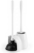 2 in 1 Toilet Plunger and Brush Set White - Toilet Brush and Plunger Set White with Stiff Bristles, Strong Vacuum Suction and Holder - Space-Saving Stand, Fits Most Standard Toilets, 6.4×5.5×17.1 inch