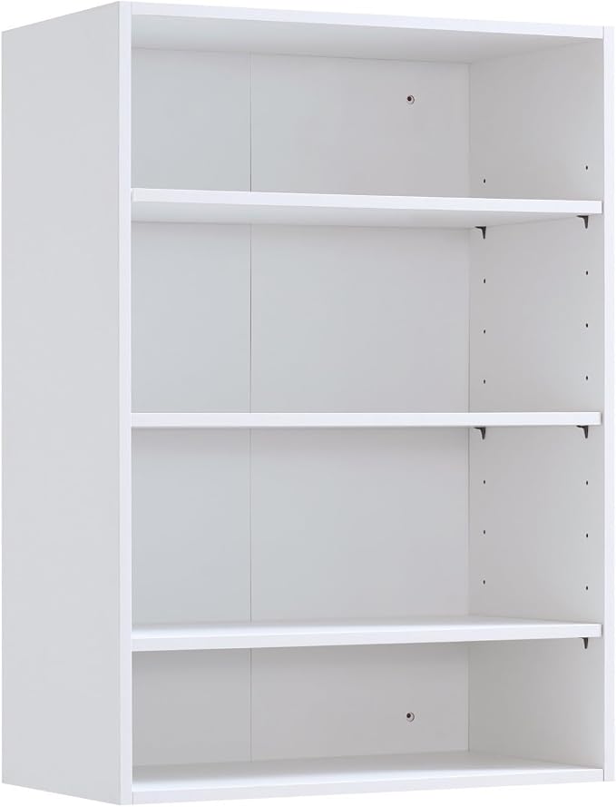 25.5" Four-Tier Closet Shelf Module, White MDF Closet Organizer System with Adjustable Shelves, Wall-Mounted Storage Tower for Shoes, Bags, Hats, Clothes, Bedroom, Walk-In Closet Unit