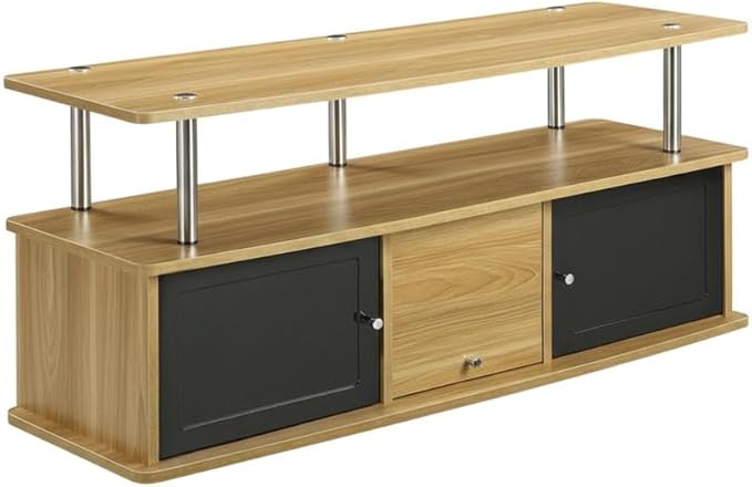 Furnifact Brown TV Stand with 3 Storage Cabinets and Shelf for TVs up to 55 Inches, Particle Board, Modern Style, Durable Construction, Space Saving Design