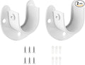 Stainless Steel Closet Rod End Supports, 1-1/3 Inch, White | 2 Packs, Wardrobe Bracket, Heavy Duty, U-Shaped with Screws