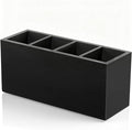Bivvclaz Pencil Pen Holder for Desk, Wooden Office Desk Organizers and Accessories with 4 Slots for Countertop, Makeup Brush Holder Organizer for Bathroom Vanity, Silverware Caddy for Party, Black