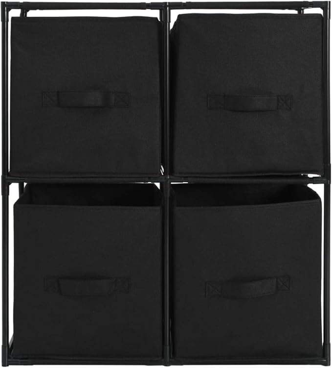 vidaXL Modern Black Storage Cabinet with 4 Fabric Baskets - 24.8"x11.8"x28" Steel Frame Sideboard - Portable and Versatile Home Décor