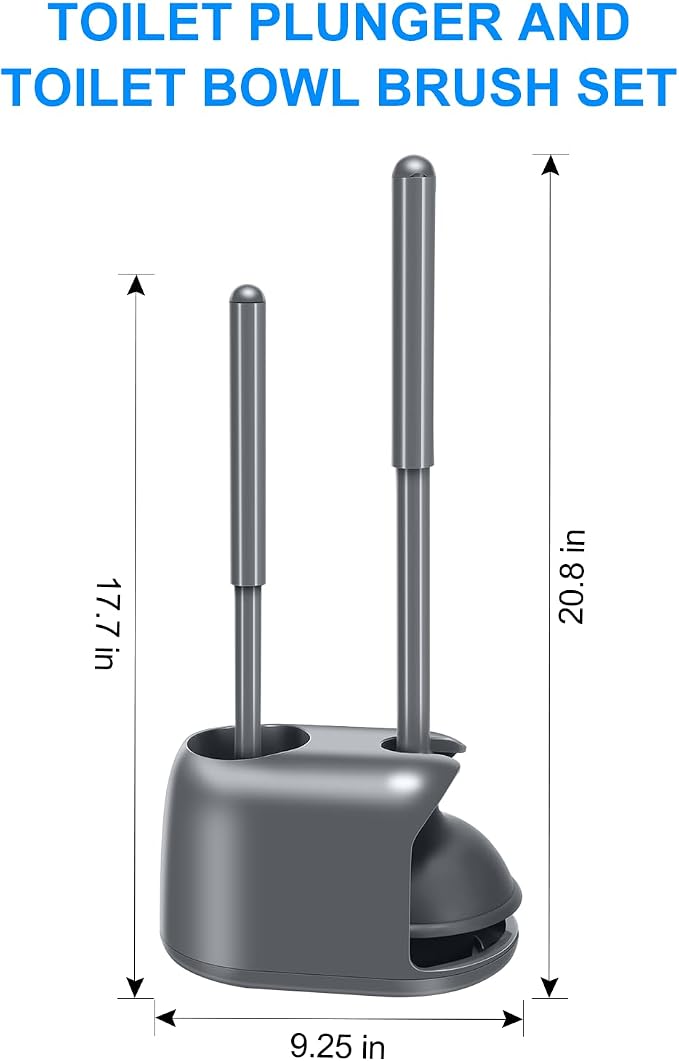 SetSail Toilet Brush and Plunger Set, 2 Packs Toilet Plungers for Bathroom Heavy Duty Toilet Bowl Brush and Holder Hidden Toilet Plunger and Brush Set for Deeply Cleaning - Gray
