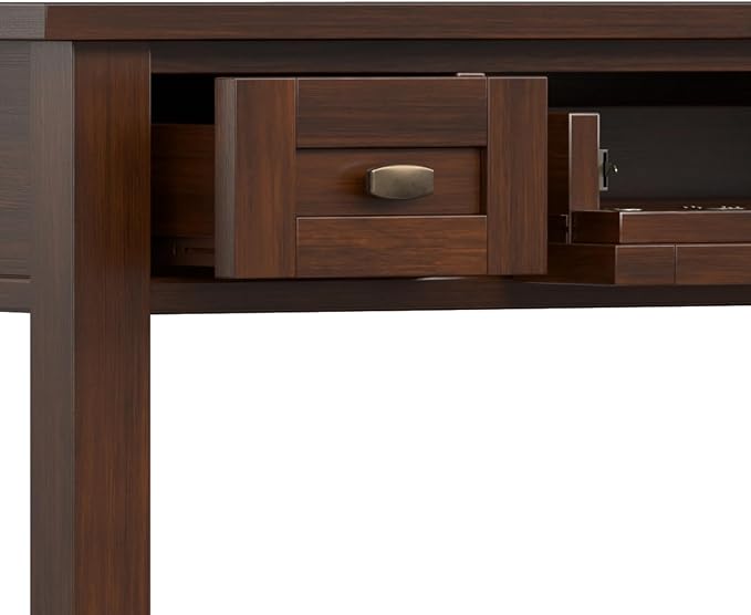 SIMPLIHOME Warm Shaker Desk - 48 inch Wide Solid Wood Writing Desk in Russet Brown, Transitional Home Office Computer Desk for Living Room with Keyboard Tray, 2 Drawers and Storage