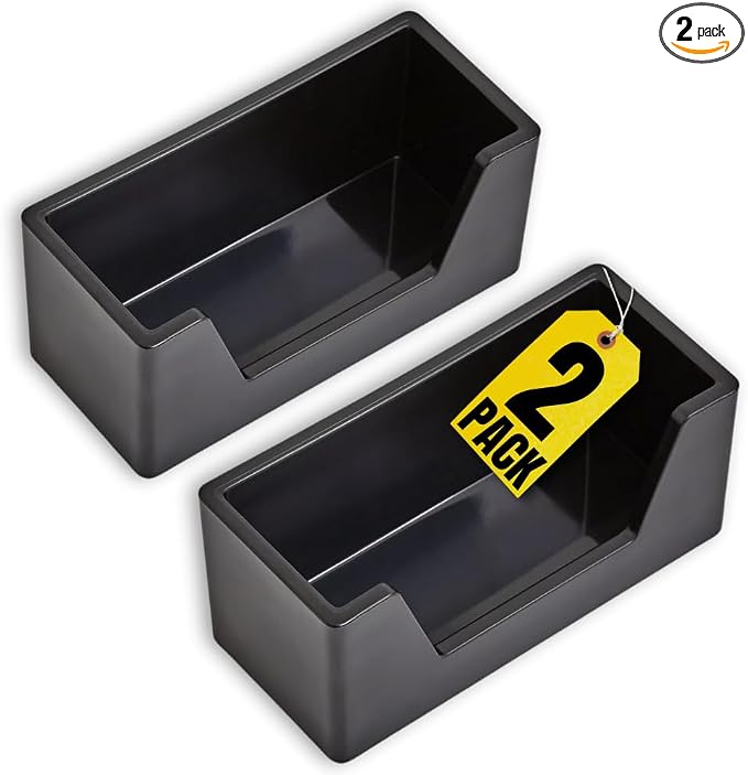 1InTheOffice Business Card Holders Desk, Desk Business Card Holder, 2 Compartment Business Card Display, Black, 2 Pack