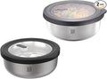 GEFU Provido Food Storage Containers with Lid, Set of 2, Stainless Steel, Round, 500 ml Volume, Microwave-Safe, Ideal as Meal Prep or Storage Box