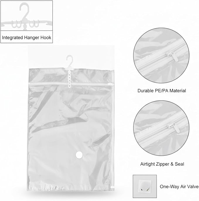 Hanging Vacuum Storage Bags for Closet, Clear Compression Garment Covers for Coats & Suits, Space Saving Organizer (1 Pack)