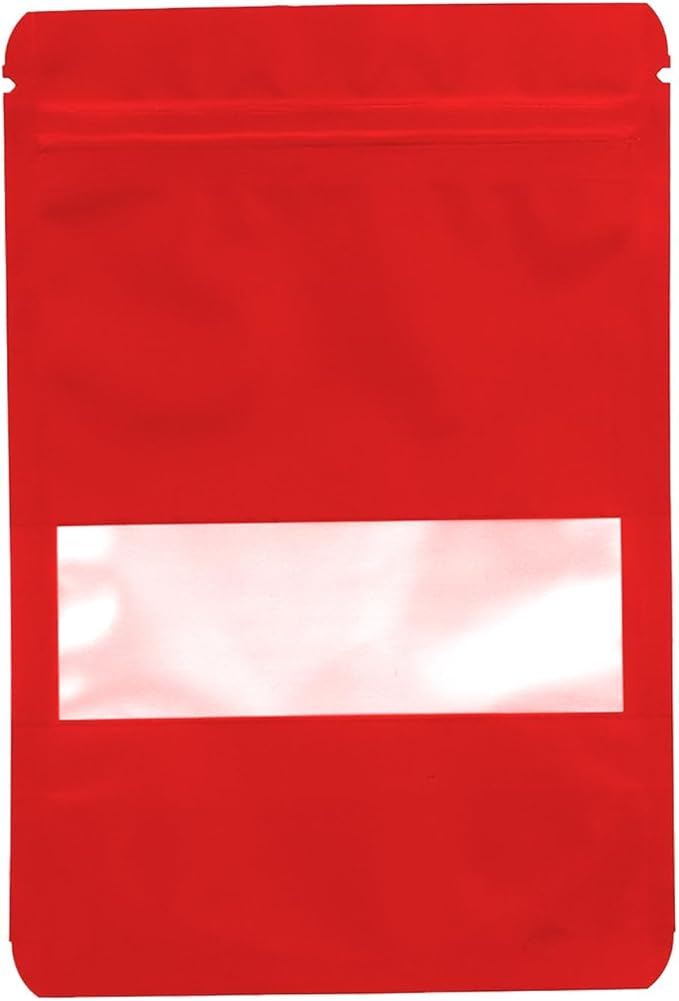 100PCS Foil Pouch Mylar Bags with Clear Window,ULIFESTAR Stand Up Sealable Bags with Tear Notches,Resealable for Food,Party Favors,Gift Packaging and Small Business(10 * 15cm/3.94 * 5.91",Red)