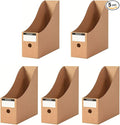 Foldable Desk File Holder Organizer Sturdy Cardboard Magazine Storage Box Document Rack with Blank Label Stickers for Home School Office (5, Brown)