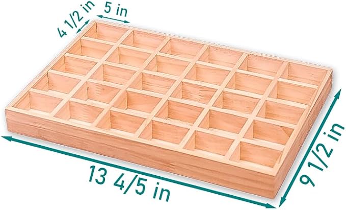 The Display Guys - Stackable Jewelry Tray and Organizer - for Drawers, Dressers, Store Display (30 Compartments, Natural Wood)