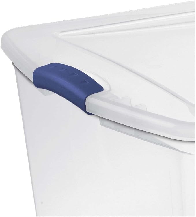 105 Quart Extra Large Clear Plastic Storage Bin, Stackable Container With Blue Accent Latch Lid, See-Through Lidded Box For Seasonal Clothes, Bedding, Camping Gear, Home Closet