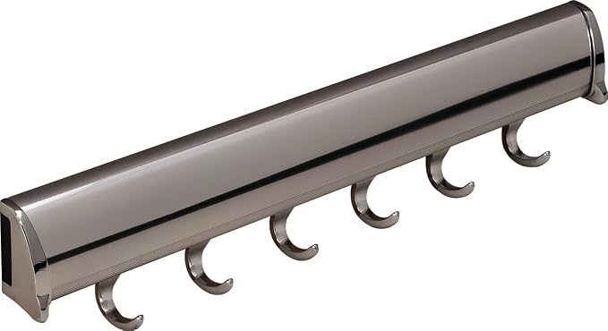 TAG Hardware Designer 6-Hook Expandable Valet Belt Rack, 13.75-Inch Extendable Wardrobe Closet Organizer Rod (Polished Chrome)