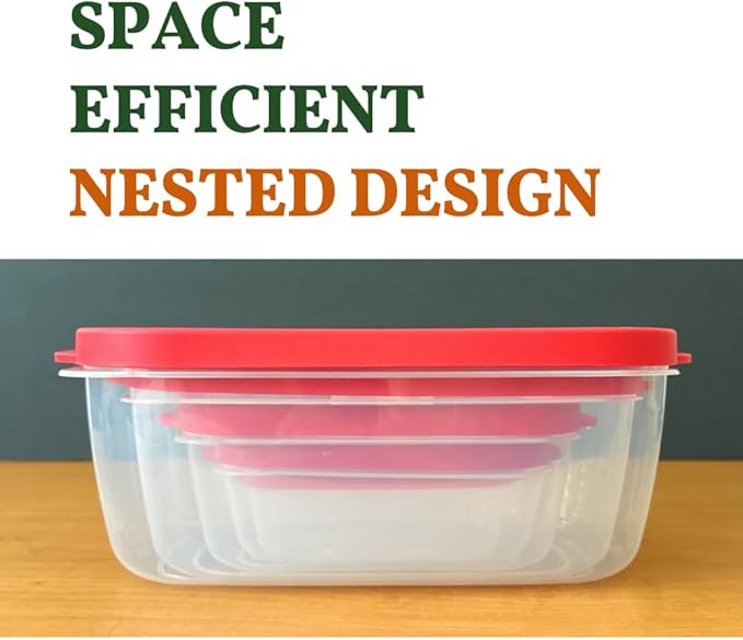 10-Piece Rectangle Food Storage Containers with Vented Lids, Airtight and BPA Free, Stackable, Microwave, Freezer, and Dishwasher Safe (RED)