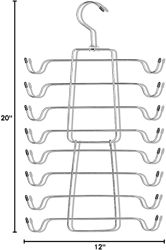 2 Pack Foldable Tank Top Hangers, Closet Organizer for Bras, Cami, Dresses | 360° rotating, chrome & black vinyl, maintains shape, fits belts, ties, swimwear & pajamas