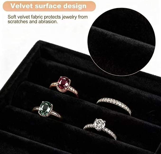 Small 8-Piece Velvet Jewelry Drawer Organizer Inserts Stackable Trays | 4.8in velvet trays with removable dividers, fits jewelry boxes & narrow drawers, stackable for earrings rings makeup storage