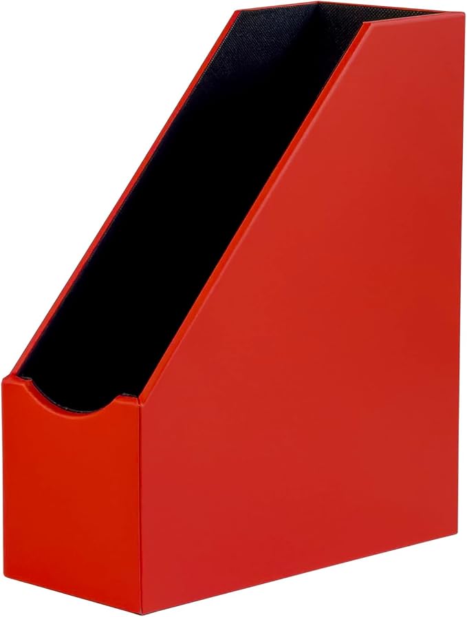 UnionBasic Magazine File Holder, Leatherette Desktop Document Organizer, Home Office Paper Holder File Storage Literature Sorter, Red