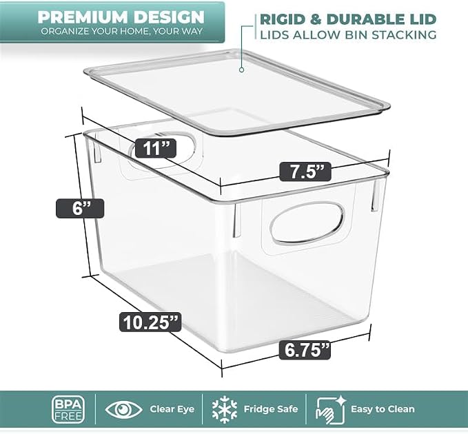 Sorbus Large Clear Plastic Bins with Lids – Stackable Organizer for Toys, Clothes, Medicine, Makeup, Closet, Art Supplies, Bathroom, Shoes – 8 Pack