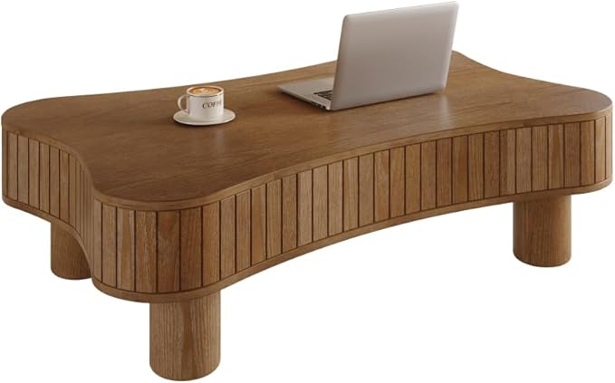 Lift Top Coffee Table with Hidden Storage Fluted Panel Silent Hydraulic Lift Curved Corners (Walnut)