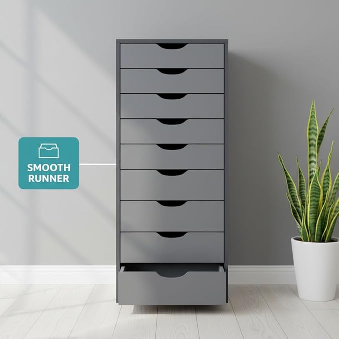 Slim Tall 9-Drawer File Cabinet for Small Offices – Narrow Office Storage Cabinet for Home Office, Modern Office File Cabinet Organizer for Cosmetics, Books.