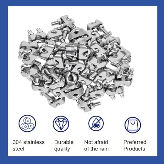 20 Pcs 1/8inch Stainless Steel Cable Clamps,Wire Rope Clamp | M3, Commercial, Industrial, and Residential Projects