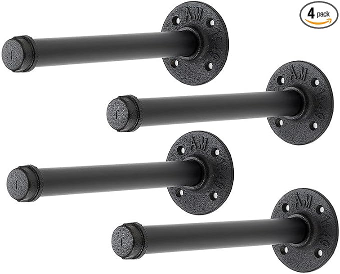 10 Inch Black Industrial Pipe Floating Clothing Rack Wall Mounted, Heavy Duty Garment Rack for Hanging Clothes, Multi-purpose Hanging Rod for Closet Storage, 4 Pack