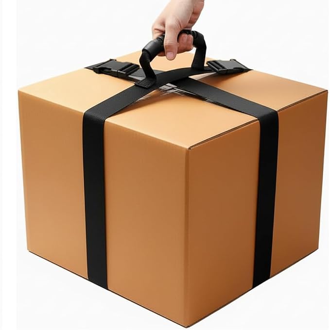 Big Box Carrying Strap with Handle, Adjustable Handheld Belt for Safely Moving and Lifting Heavy Boxes, Cross Style, Furniture Carrying Straps for Moving, Shipping, Luggage, Pet Carrier, Delivery Guy
