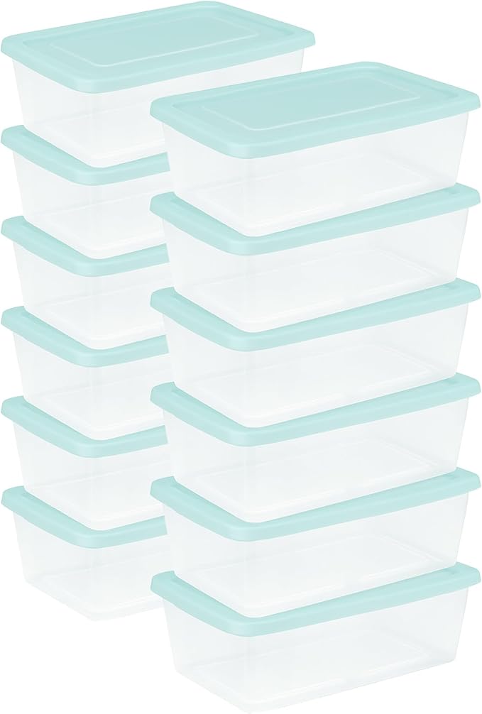 Sterilite 60 Pack Stackable Storage Bin with Lid, Clear Plastic Design, 6 Quart