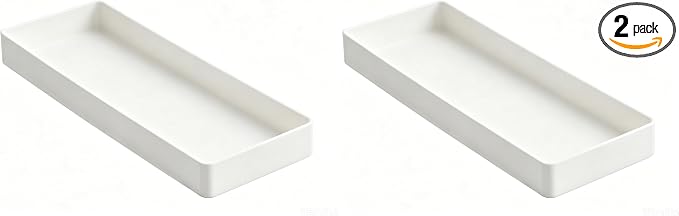 Amazon Basics Rectangular Plastic Desk Organizer, Half Accessory Tray for Office Supplies and Workspace Organization, 9.4" x 3.3" x 1", White (Pack of 2)