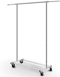 Simple Trending Standard Rod Clothing Garment Rack, Rolling Clothes Organizer on Wheels for Hanging Clothes, Chrome