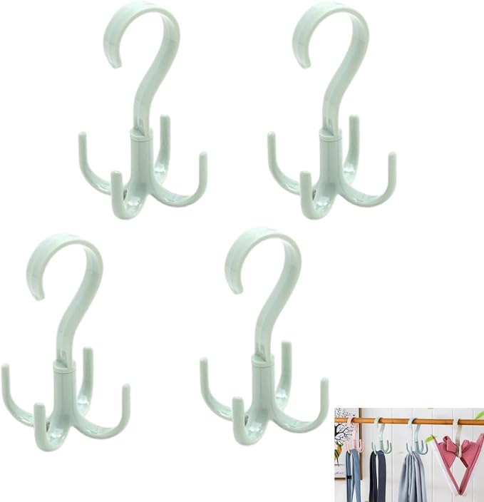 4PCS Closet Hanging Organizer 360 Degree Swivel Hooks, Belt Organizer for Closet, Space Saving Closet Organizers Storage for Bra Tank Top Scarf Purse Kitchenware Bath Products (Green)