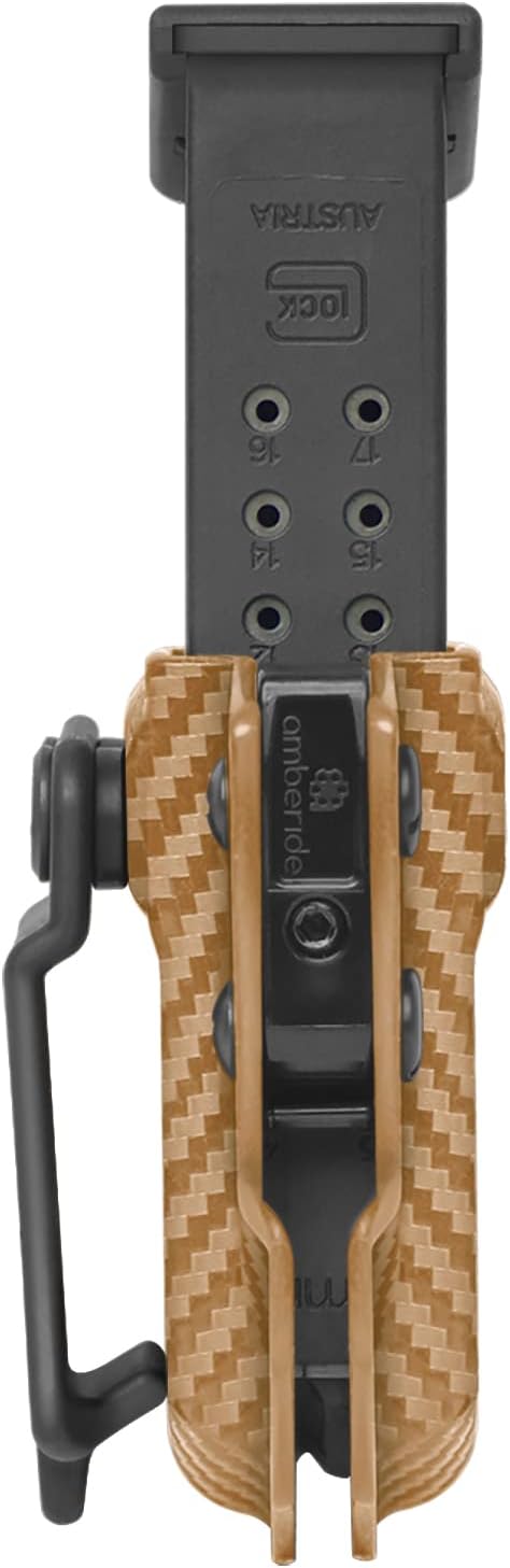 Amberide Universal IWB/OWB Kydex Mag Carrier for 9mm / .40 & .45 ACP Magazines, Single and Double Stack, Adjustable Retention, Ambidextrous, Fits 1.5" Belt, Made in USA