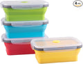 Collapsible Food Storage Containers with Airtight Lid, 27 oz, Kitchen Stacking Silicone Collapsible Meal Prep Container Set for Leftover, Microwave Freezer Dishwasher Safe, 4 Colors, Set of 4
