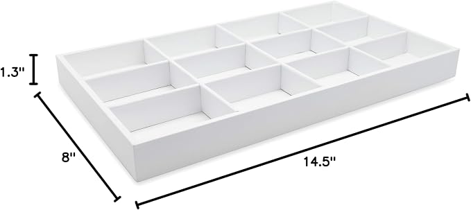 The Display Guys - Stackable Jewelry Tray and Organizer - for Drawers, Dressers, Store Display (12 Compartments, White Leatherette)